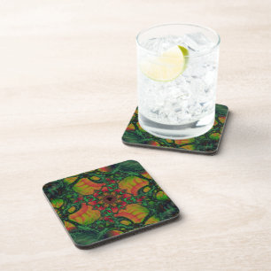 D Green and Yellow Fractal Art Coaster