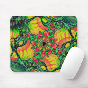 D Green and Yellow Fractal Art Mouse Pad
