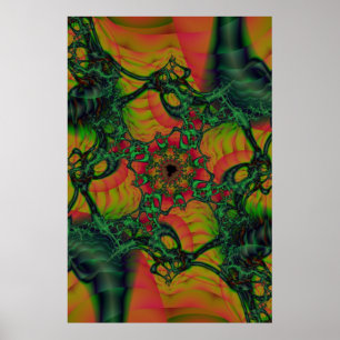 D   Green and Yellow Fractal Art Poster