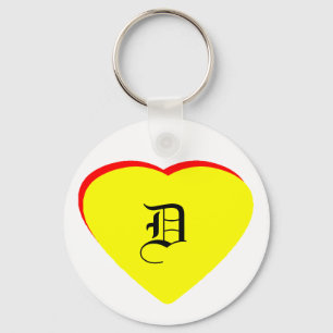 "D" Heart Yellow Red Wedding Invitation The MUSEUM Key Ring