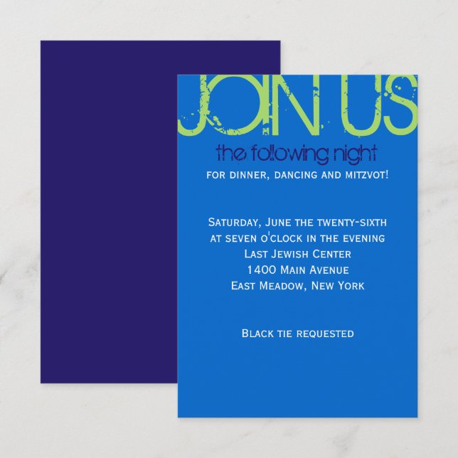 D Initial Collection Bar Bat Mitzvah Party Card (Front/Back)