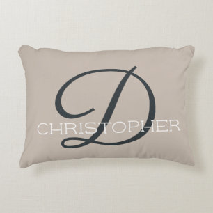 D Initial Personalized Name Taupe Tan Neutral Decorative Cushion