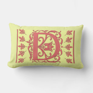 D INITIAL PILLOW - Pink D on YELLOW Background