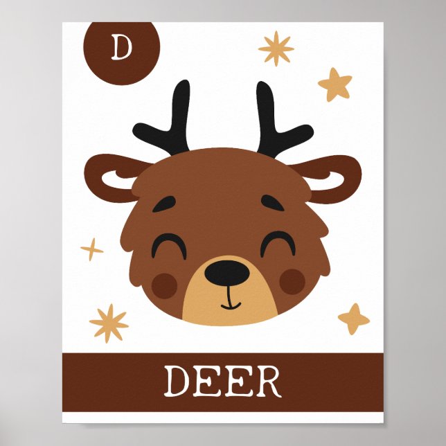 D is for Deer, Nursery, Bedroom, Kids' Wall Art (Front)