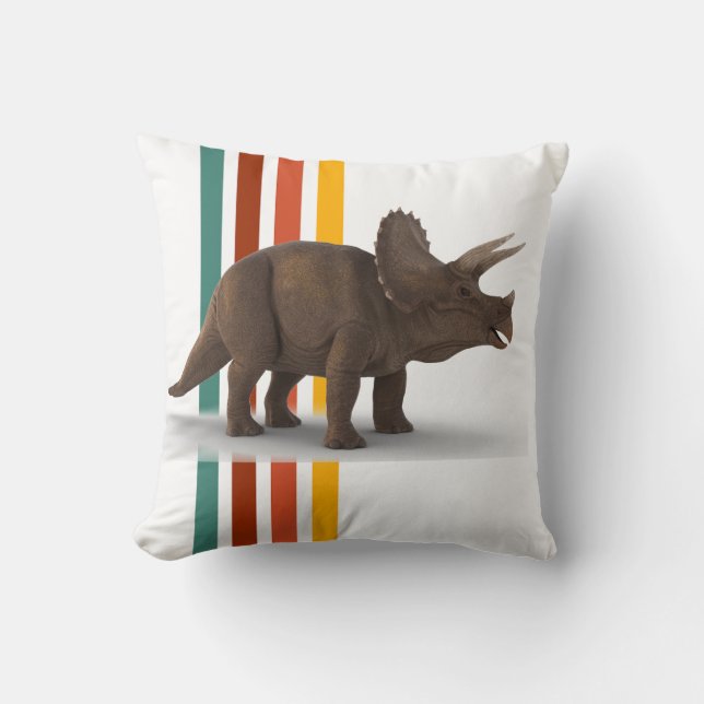D is for Dinosaur Retro Stripes Throw Pillow (Front)