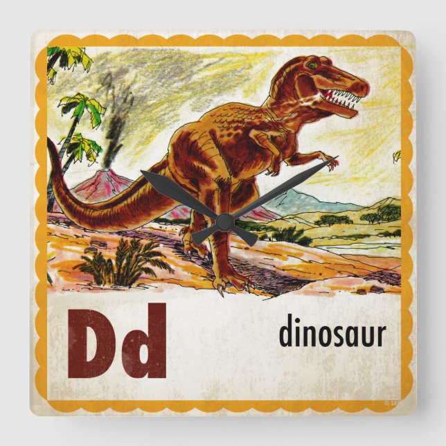 D is for Dinosaur Square Wall Clock (Front)