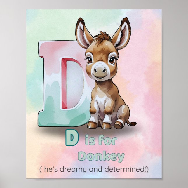 D is for Donkey – Dreamy and Determined ABC Poster (Front)