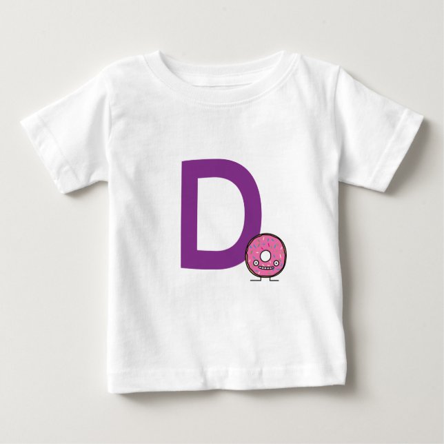 D is for Doughnut dessert pink icing sprinkles Baby T-Shirt (Front)