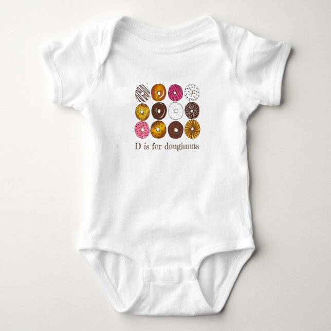D is for Doughnuts Doughnut Dozen Breakfast Food Baby Bodysuit (Front)