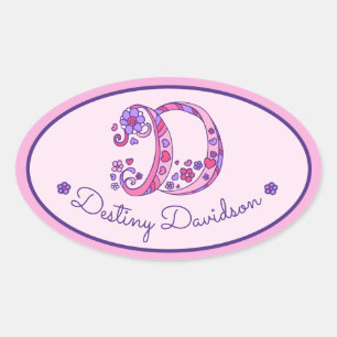 D letter monogram custom name id pink stickers