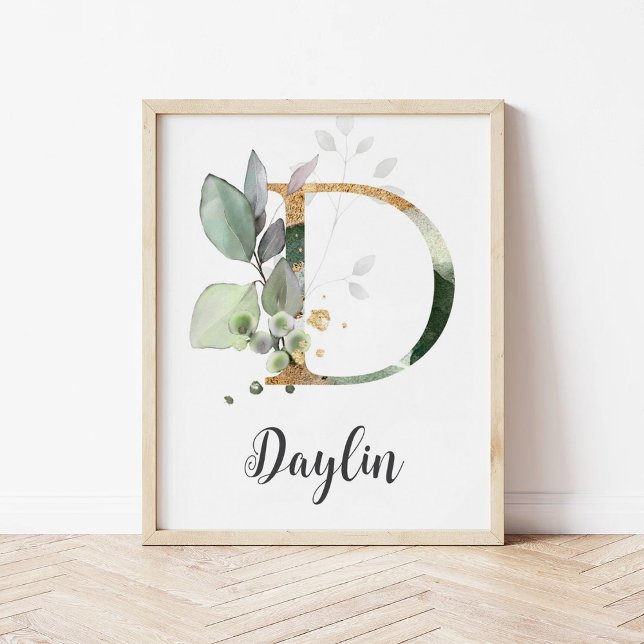 D Letter Monogram Greenery Nursery Name Wall Print (Creator Uploaded)