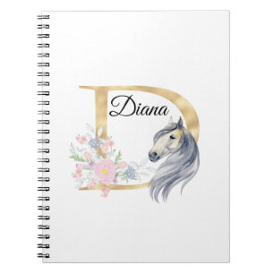 D letter personalised name monogram with horse   notebook