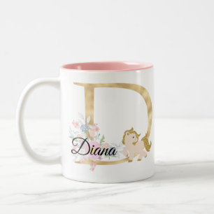 D letter personalised name monogram with pony Two-Tone coffee mug