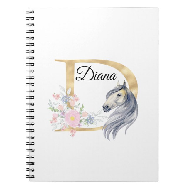 D letter personalized name monogram with horse   notebook (Front)