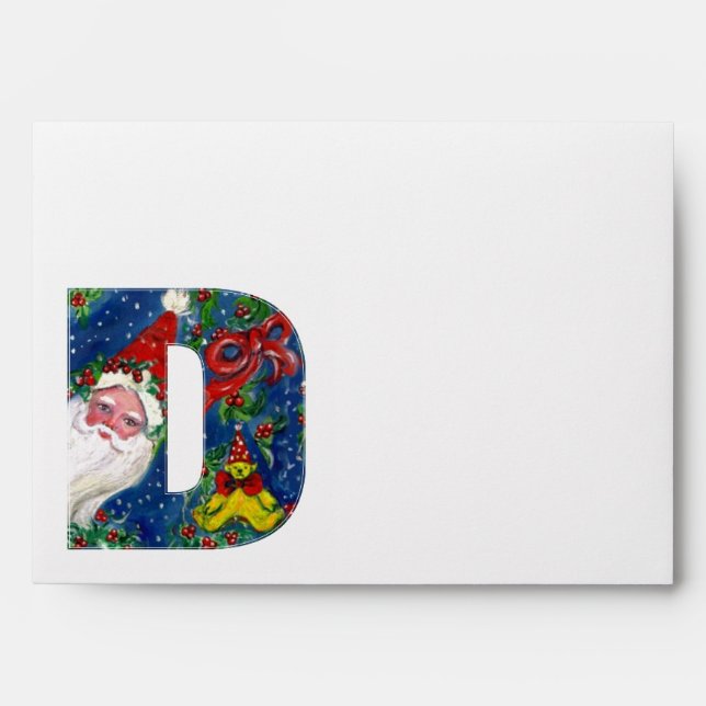 D LETTER / SANTA CLAUS WITH RED RIBBON MONOGRAM ENVELOPES (Front)