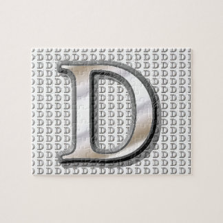 D- Modern Metallic Monogram Jigsaw Puzzle