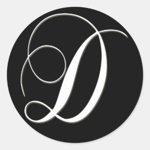 D monogram - elegant black and white classic round sticker