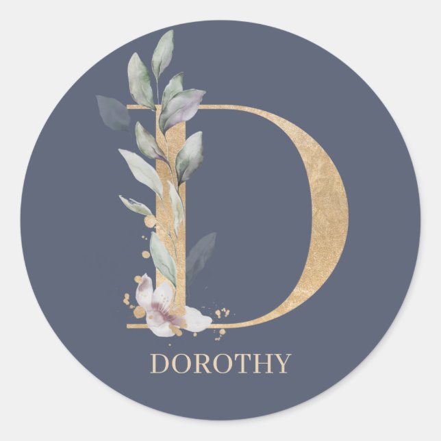 D Monogram Floral Personalised Classic Round Stick Classic Round Sticker (Front)