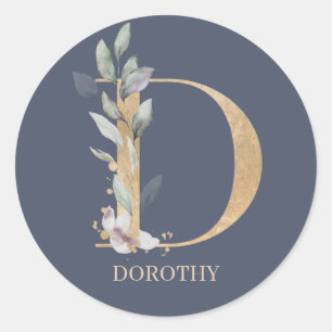 D Monogram Floral Personalised Classic Round Stick Sticker