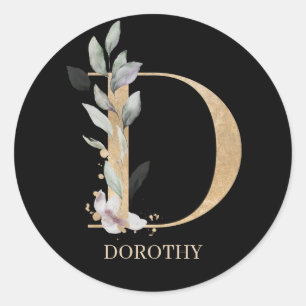 D Monogram Floral Personalised Classic Round Stick Sticker