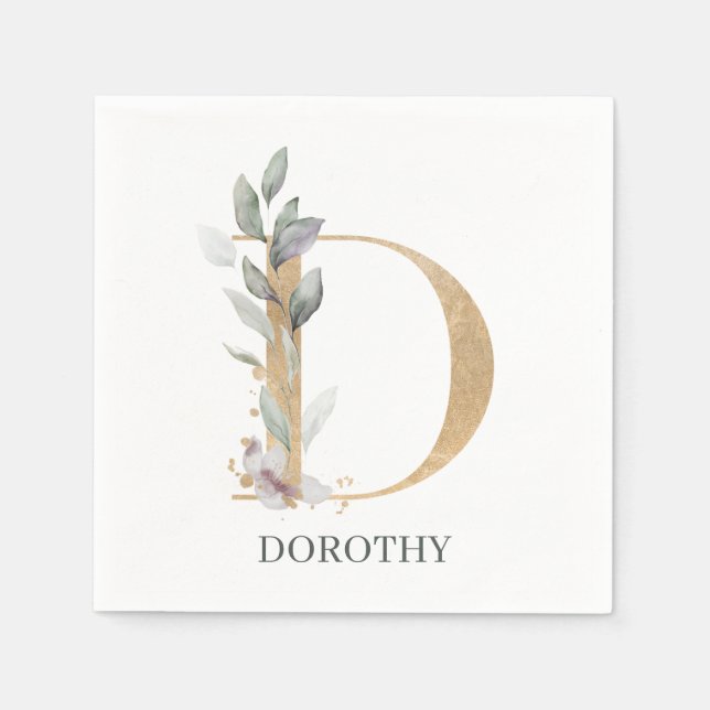 D Monogram Floral Personalised Napkin (Front)