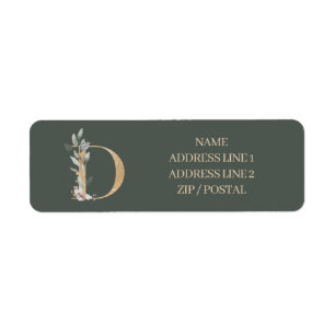 D Monogram Floral Personalised Return Address Label