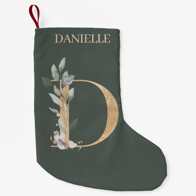 D Monogram Floral Personalised Small Christmas Stocking (Front)