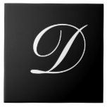 D Monogram Initial White on Black Ceramic Tile<br><div class="desc">Classic White Letter Monogram on Black Background,  D.</div>