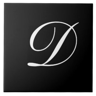 D Monogram Initial White on Black Ceramic Tile