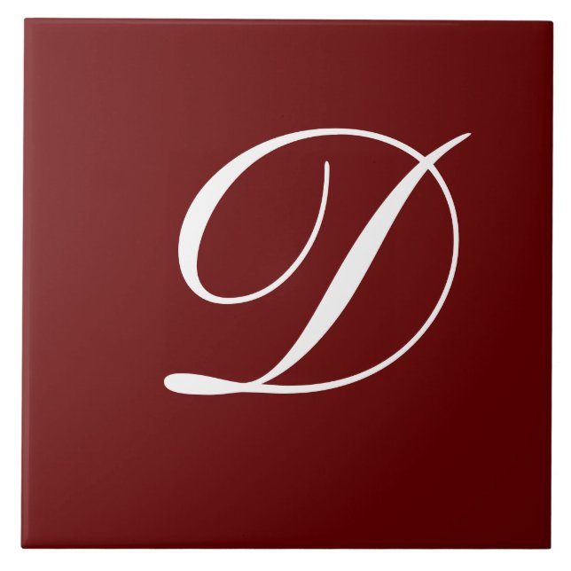 D Monogram Initial White on Maroon Ceramic Tile (Front)