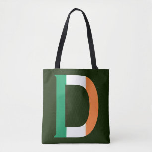 D Monogram overlaid on Irish Flag stcn Tote Bag