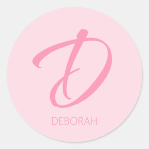 D Monogram Personalised Pink Classic Round Sticker