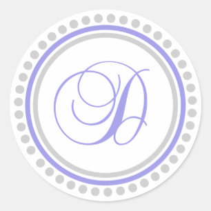 D Monogram (Violet Purple / Silver Dot Circle) Classic Round Sticker