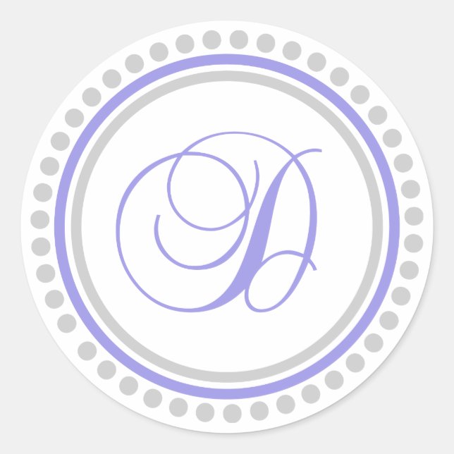 D Monogram (Violet Purple / Silver Dot Circle) Classic Round Sticker (Front)