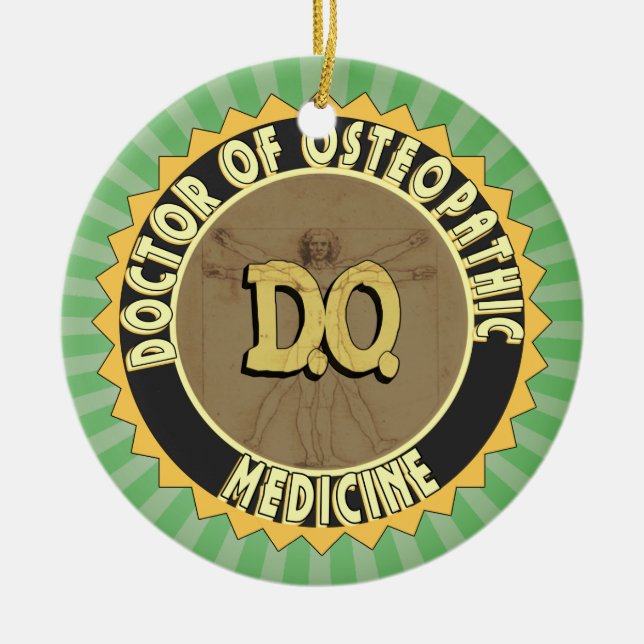 D.O. BADGE vitruvian Man DOCTOR OSTEOPATHY Ceramic Tree Decoration (Front)