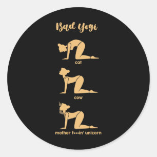 D Yogi Cat Cow Mother Unicorn Funny Yoga Meditatio Classic Round Sticker