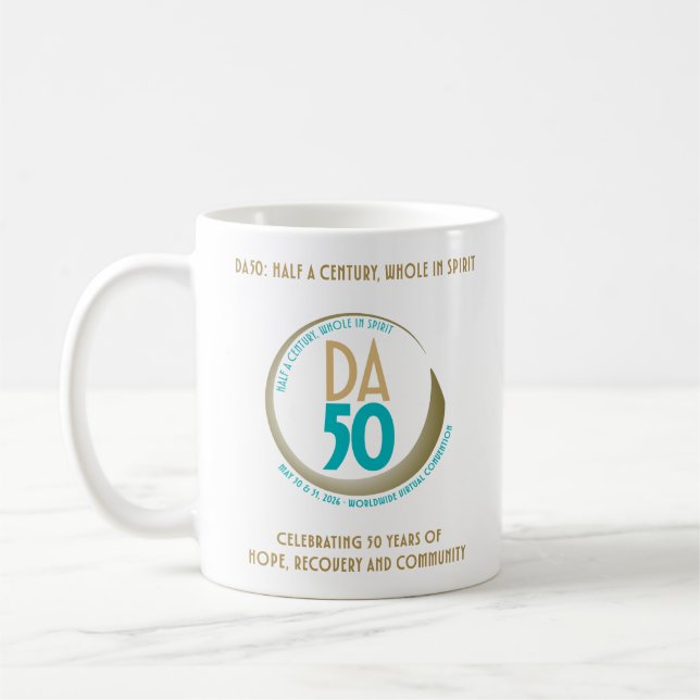 DA50 Worldwide Virtual Convention Mug in Gold/Teal (Left)