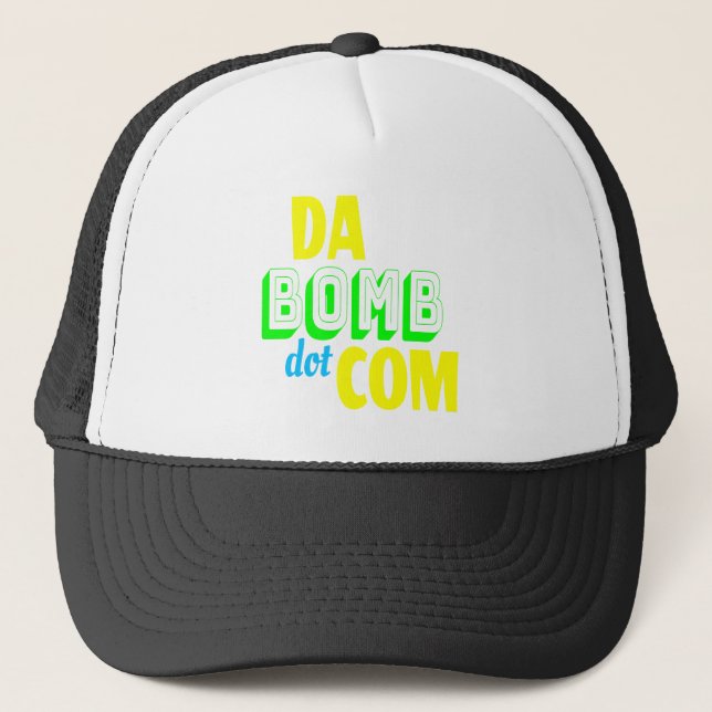 Da Bomb dot com Novelty Funny Retro 90s Trucker Hat (Front)