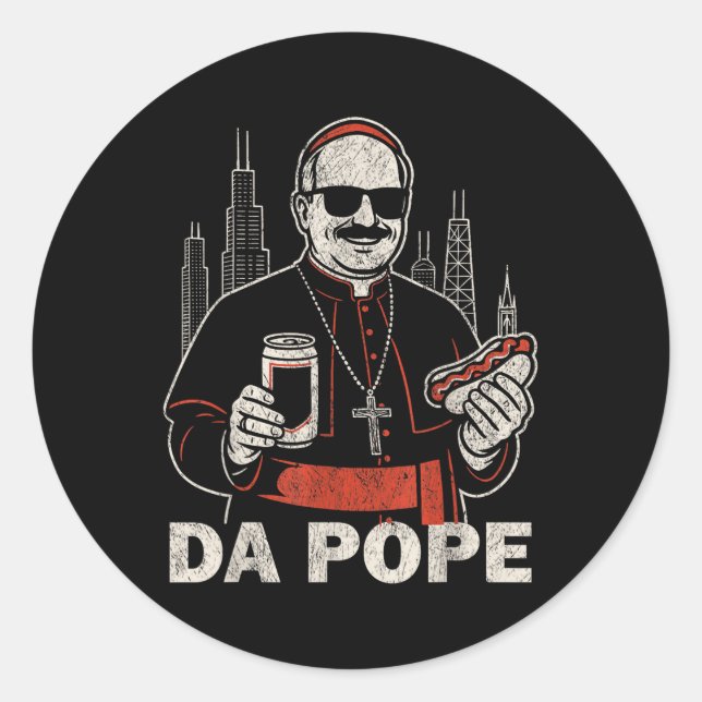 Da Pope From America Chicago Pope Leo Xiv Funny Vi Classic Round Sticker (Front)