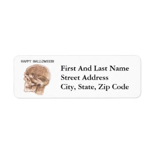 Da Vinci Halloween Science Anatomy Skull Print Return Address Label