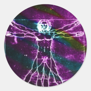 Da Vinci proportion man colourized blacklight Classic Round Sticker
