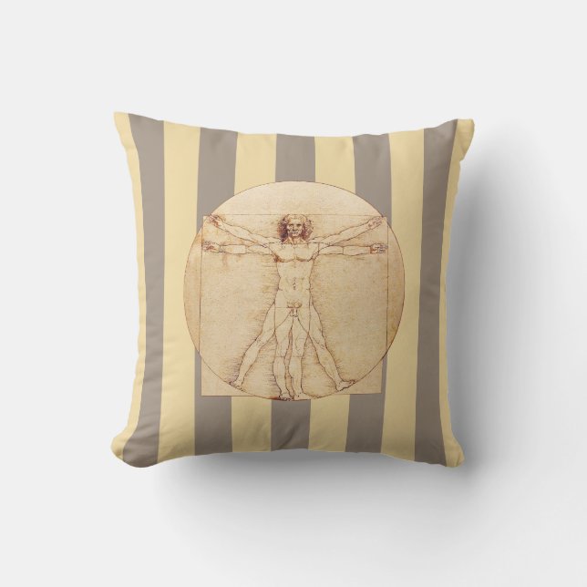 Da Vinci Vitruvian Man Stripes Cushion (Front)