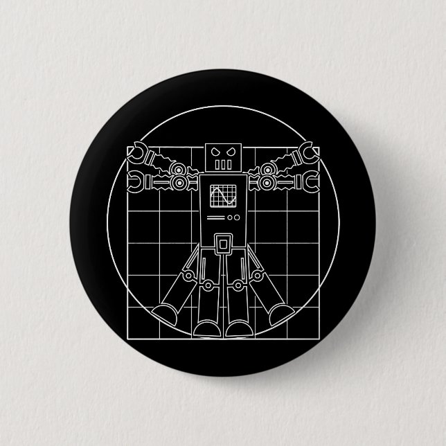 Da Vinci Vitruvian Robot 6 Cm Round Badge (Front)