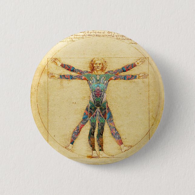 Da Vinci's Vitruvian man with tattoos 6 Cm Round Badge (Front)