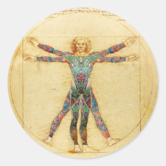 Da Vinci's Vitruvian man with tattoos Classic Round Sticker