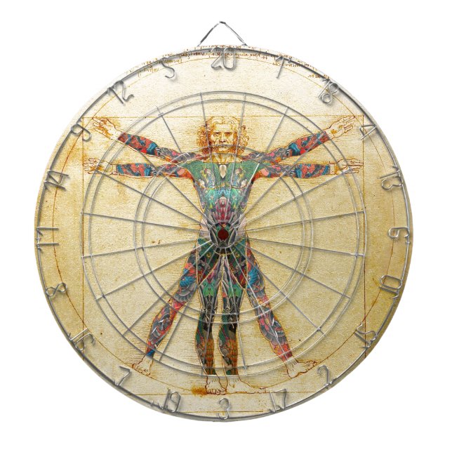 Da Vinci's Vitruvian man with tattoos Dartboard (Front)