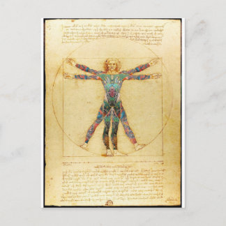 Da Vinci's Vitruvian man with tattoos Postcard