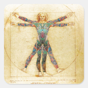 Da Vinci's Vitruvian man with tattoos Square Sticker