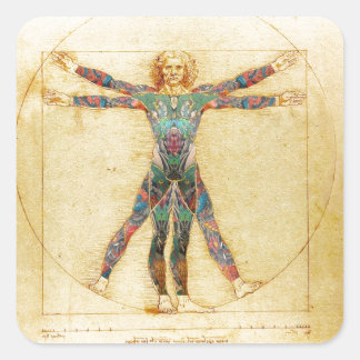 Da Vinci's Vitruvian man with tattoos Square Sticker