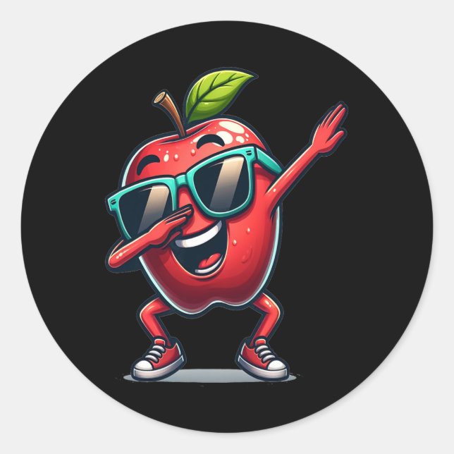 Dab Apple Dancing Dabbing Apple Fruit  Classic Round Sticker (Front)